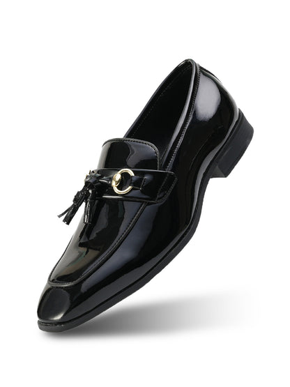 Monkstory Horsebit Tasseled Patent Slip-Ons - Black