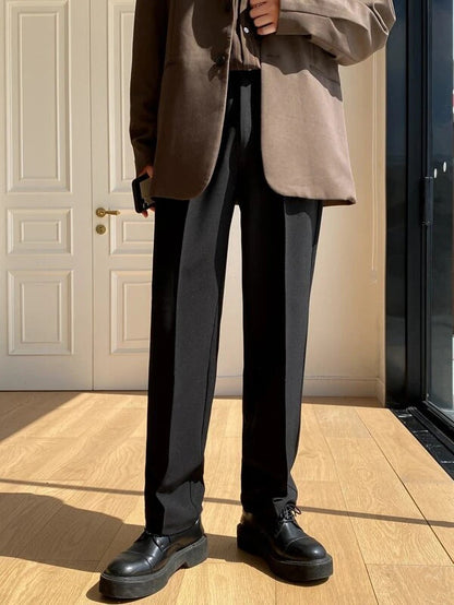 Men Semi Formal Straight Fit Korean Pants Black