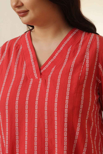 Plus Size Red Stripe Cotton Midi Dress
