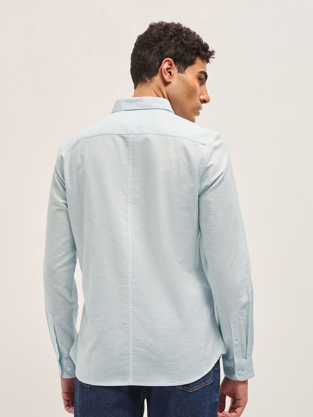 Men Slim Fit Solid Spread Collar Casual Cotton Linen Shirt