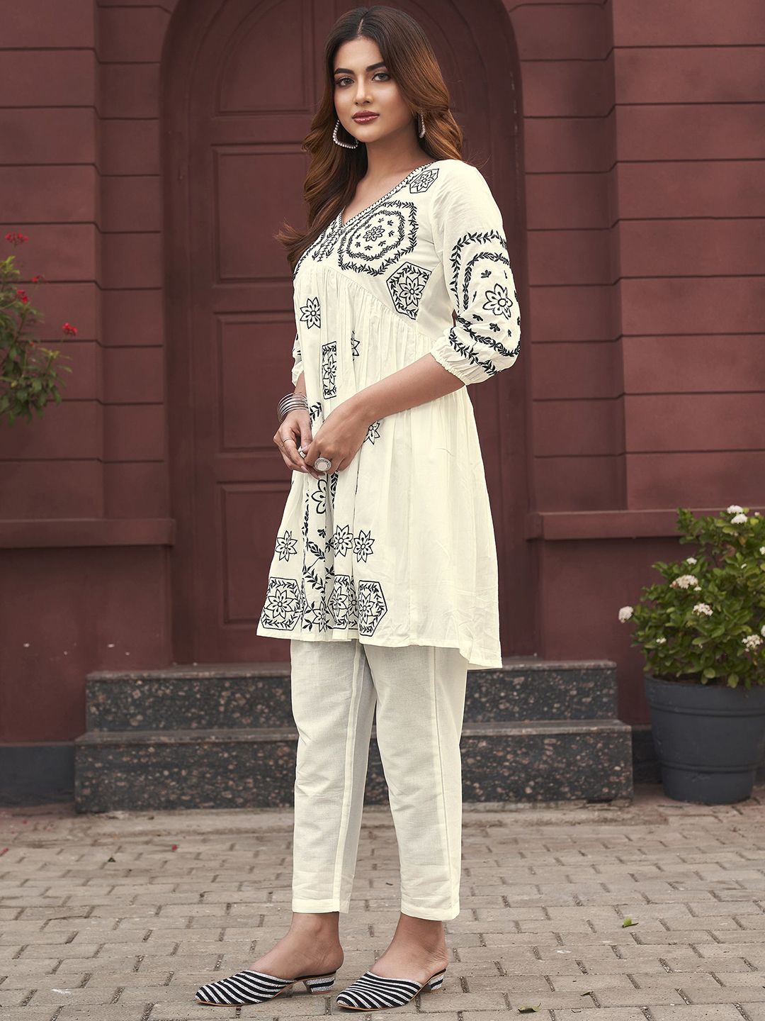 Embroidered Pure Cotton Top With Trouser