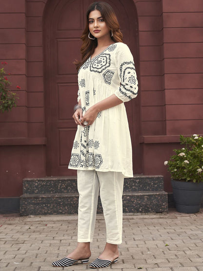 Embroidered Pure Cotton Top With Trouser