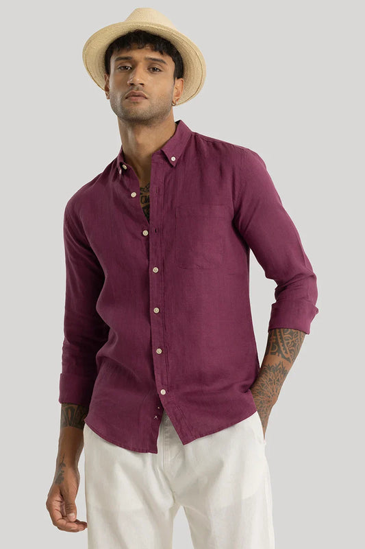 Elementary Magenta Plain 100% Linen Shirt