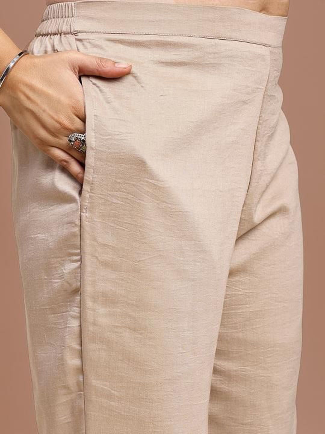 Embroidered Mandarin Collar Tunic With Trousers Co-Ords Set