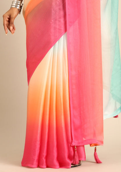 Multicolor Dyed Chiffon Saree
