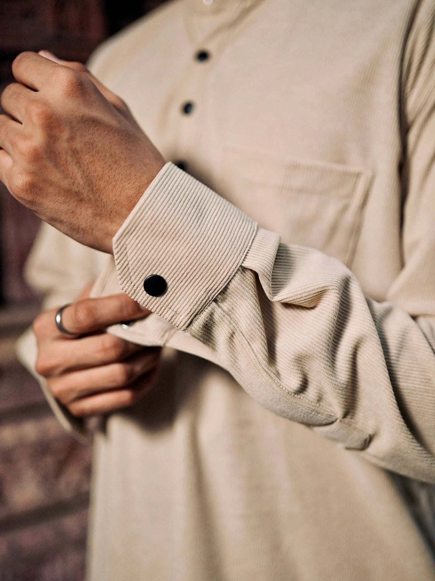 Beige Corduroy Short Kurta