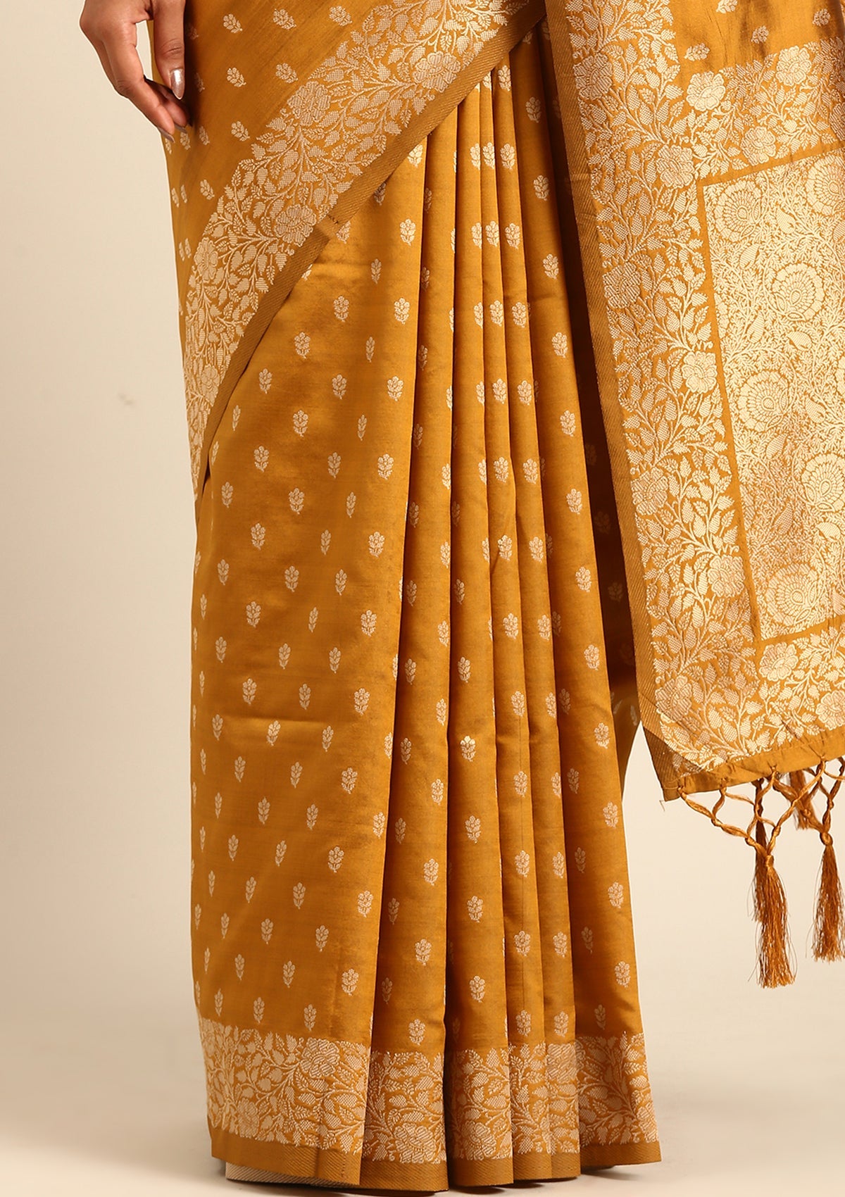 Mustard Butta Woven Tussar Saree