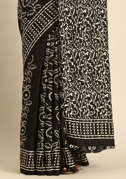 Black Abstract Printed Tussar saree