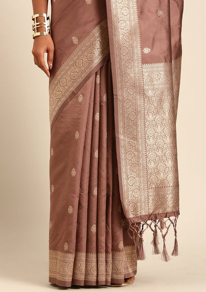 Mocha Mousse Traditional Pattern Woven Tussar Saree