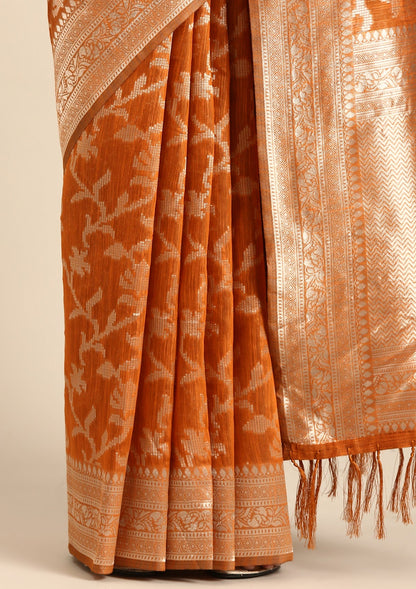 Rust Jaal Woven Tussar Saree
