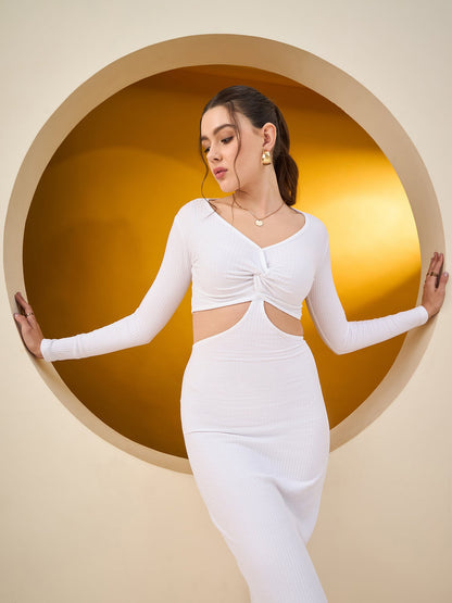 Ribbed Waist Cut Out Maxi Dress