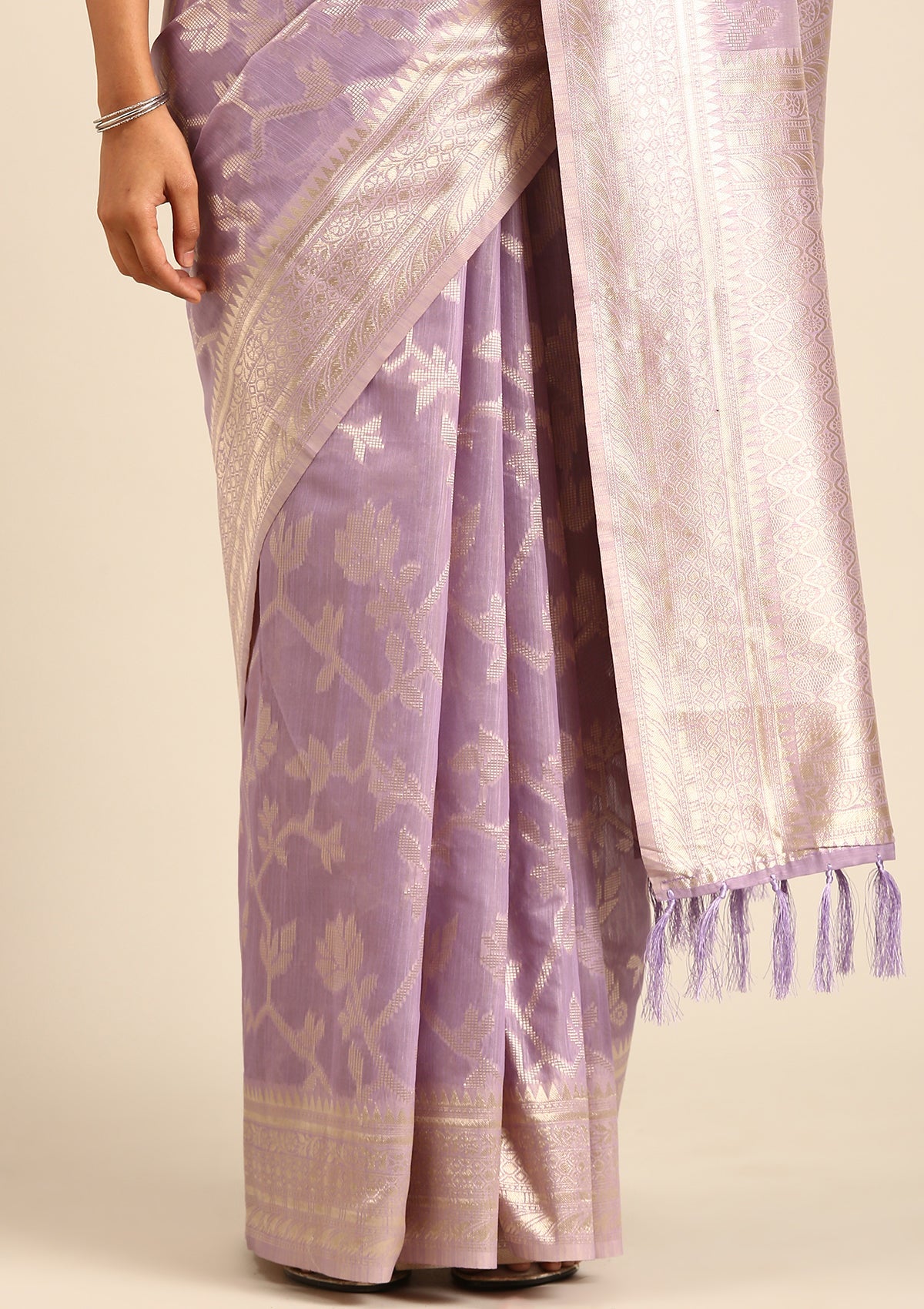 Mauve Floral Woven Tussar Saree