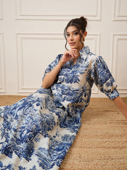 Front Pleated Linen Midi Dress