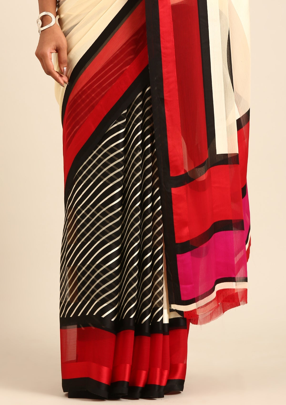 Multicolor Abstract Printed Chiffon Saree