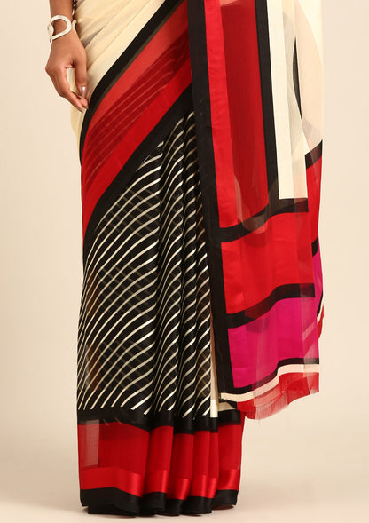 Multicolor Abstract Printed Chiffon Saree