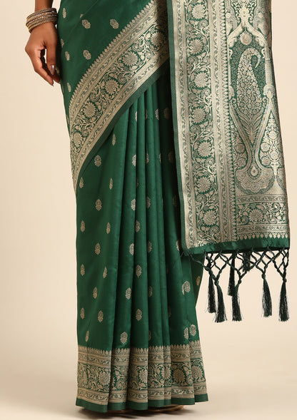 Dark Green Traditional Woven Tussar Saree