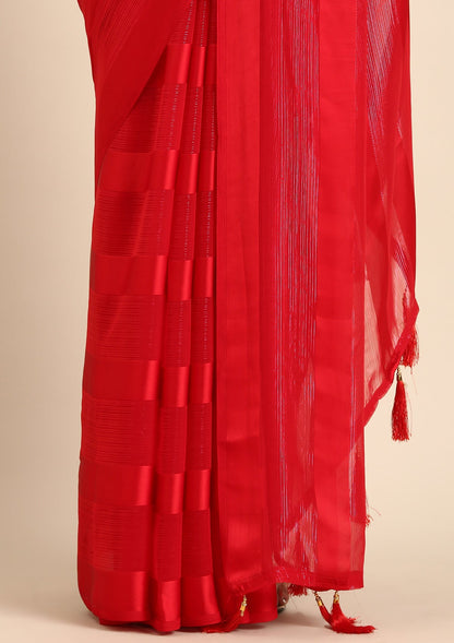 Red Striped Chiffon Saree