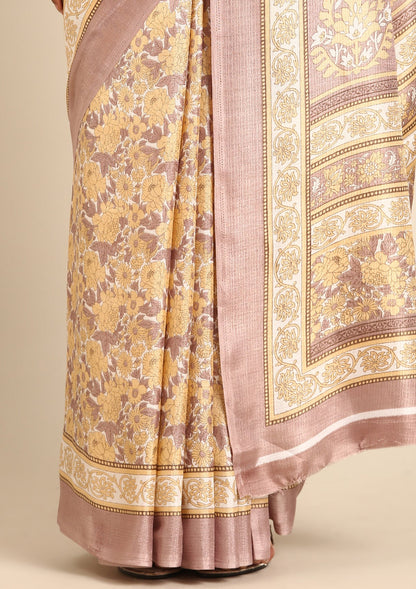 Copper A/O Floral Printed Art Tussar Matka Silk Saree