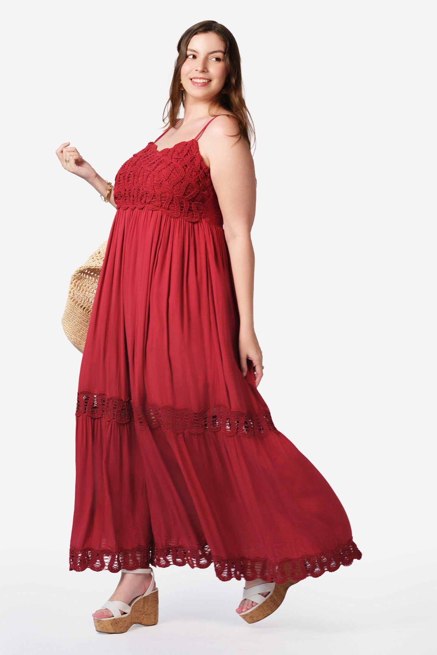 100% Viscose Maxi Dress Strappy Lace Style