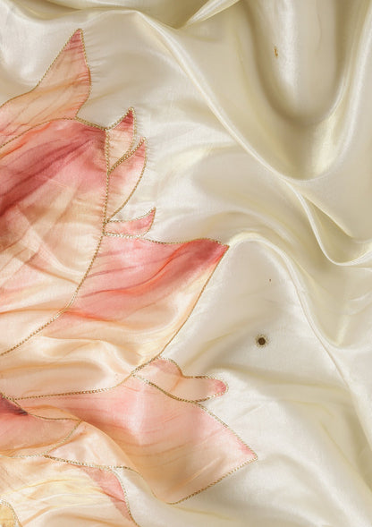 Metallic Sage Green Printed And EmbroideRed Organza Saree