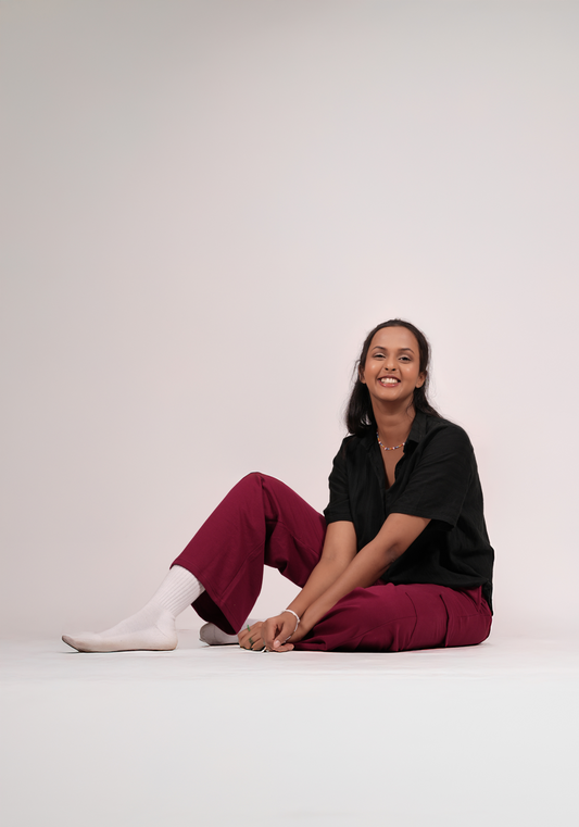 Wide Leg Cargos in Cranberry Red