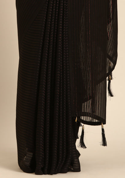 Black Striped Chiffon Saree