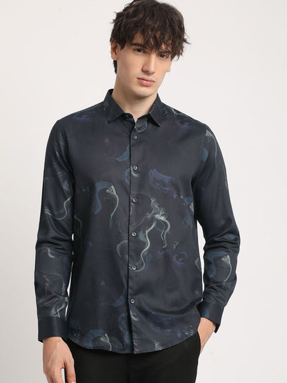 Men Abstract Graphic Printed Slim Fit Casual Shirt