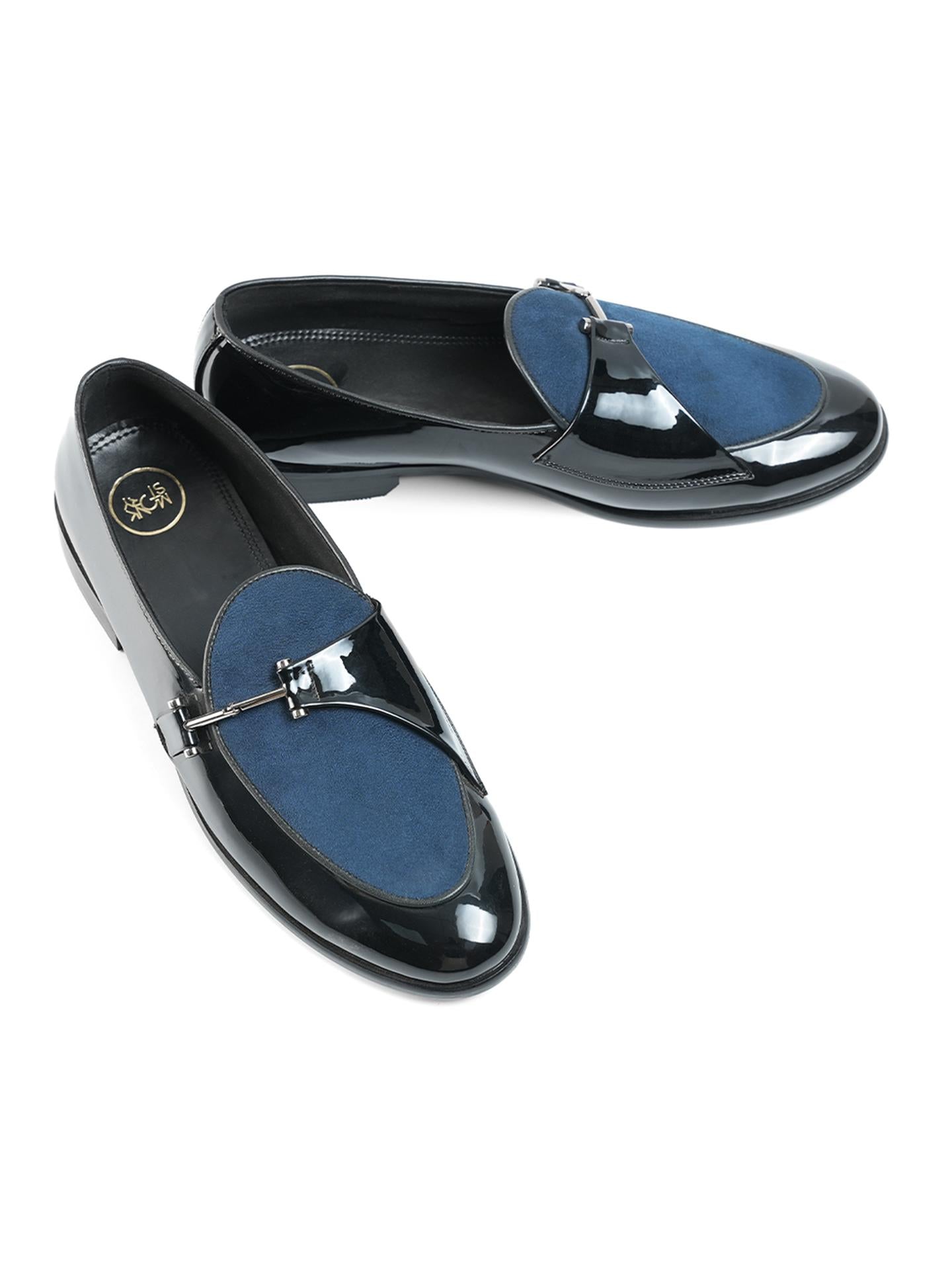 Monkstory Eclecta Glossy Side Buckle Slip Ons - Blue|Black