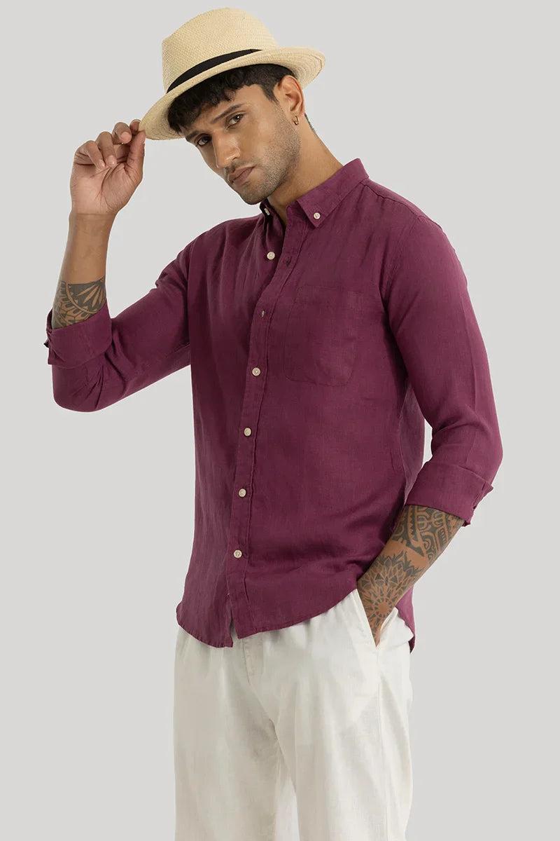 Elementary Magenta Plain 100% Linen Shirt
