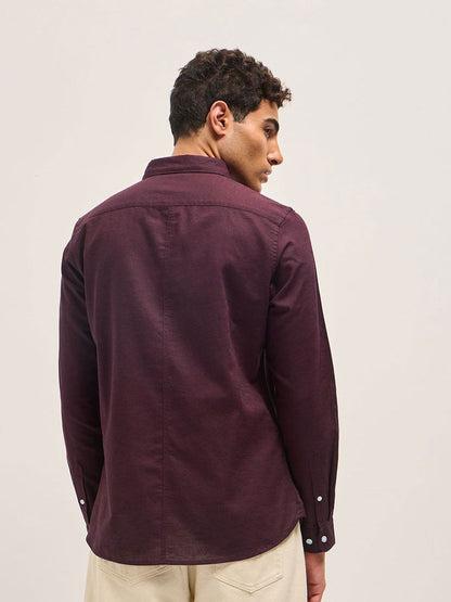 Men Slim Fit Solid Spread Collar Casual Cotton Linen Shirt