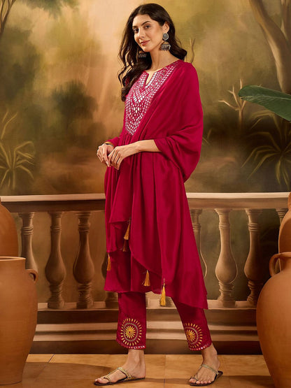Women Solid Kurta with Trousers & Dupatta