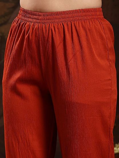 Women Solid Embroidered Anarkali Kurta with Trousers & Dupatta