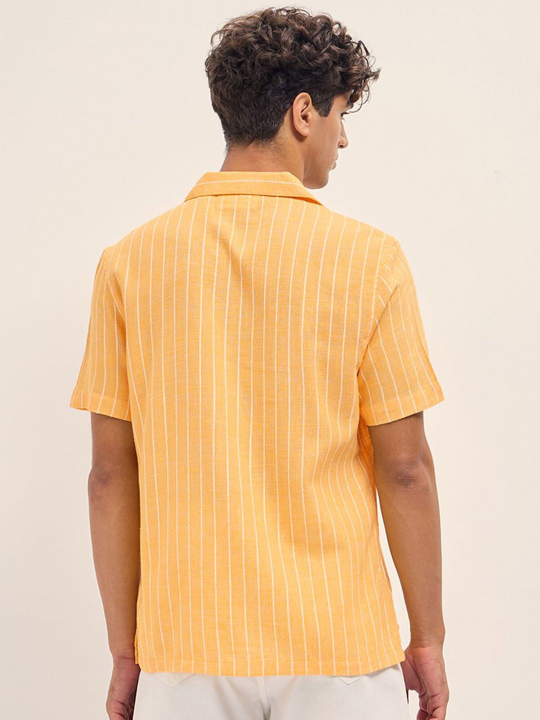 Striped Cuban Collar Relaxed Fit Linen Casual Shirt