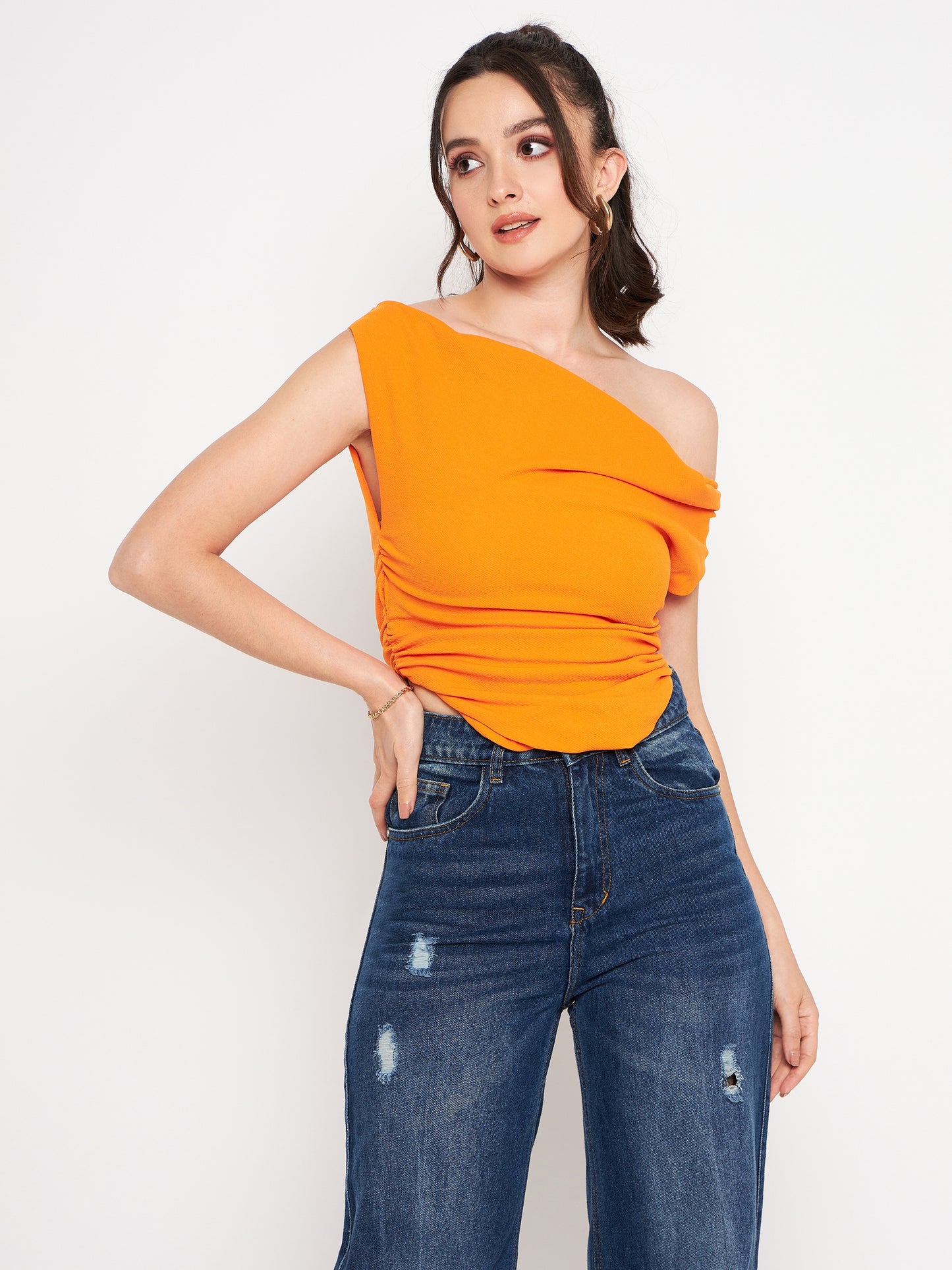 Cotton Stretchable Draped Crop Top