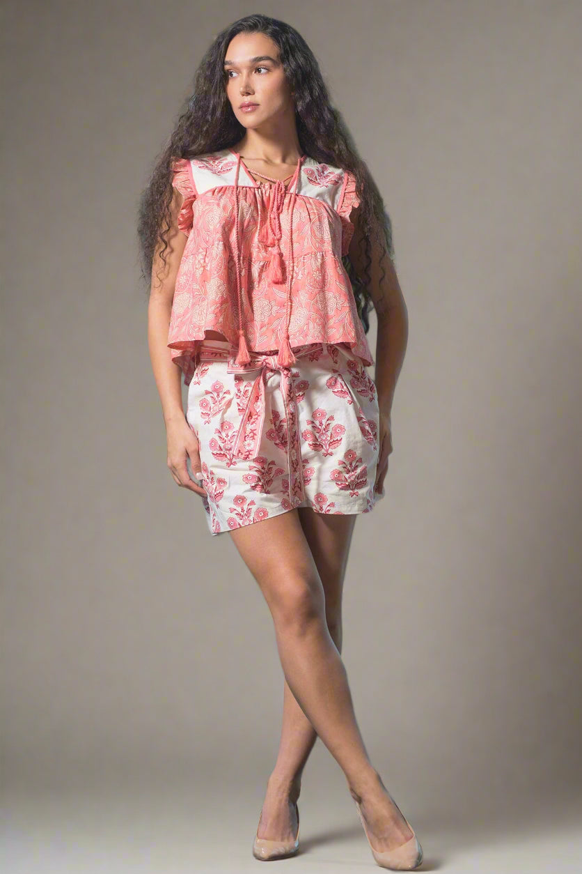 100% Cotton Pleated Block Print Shorts