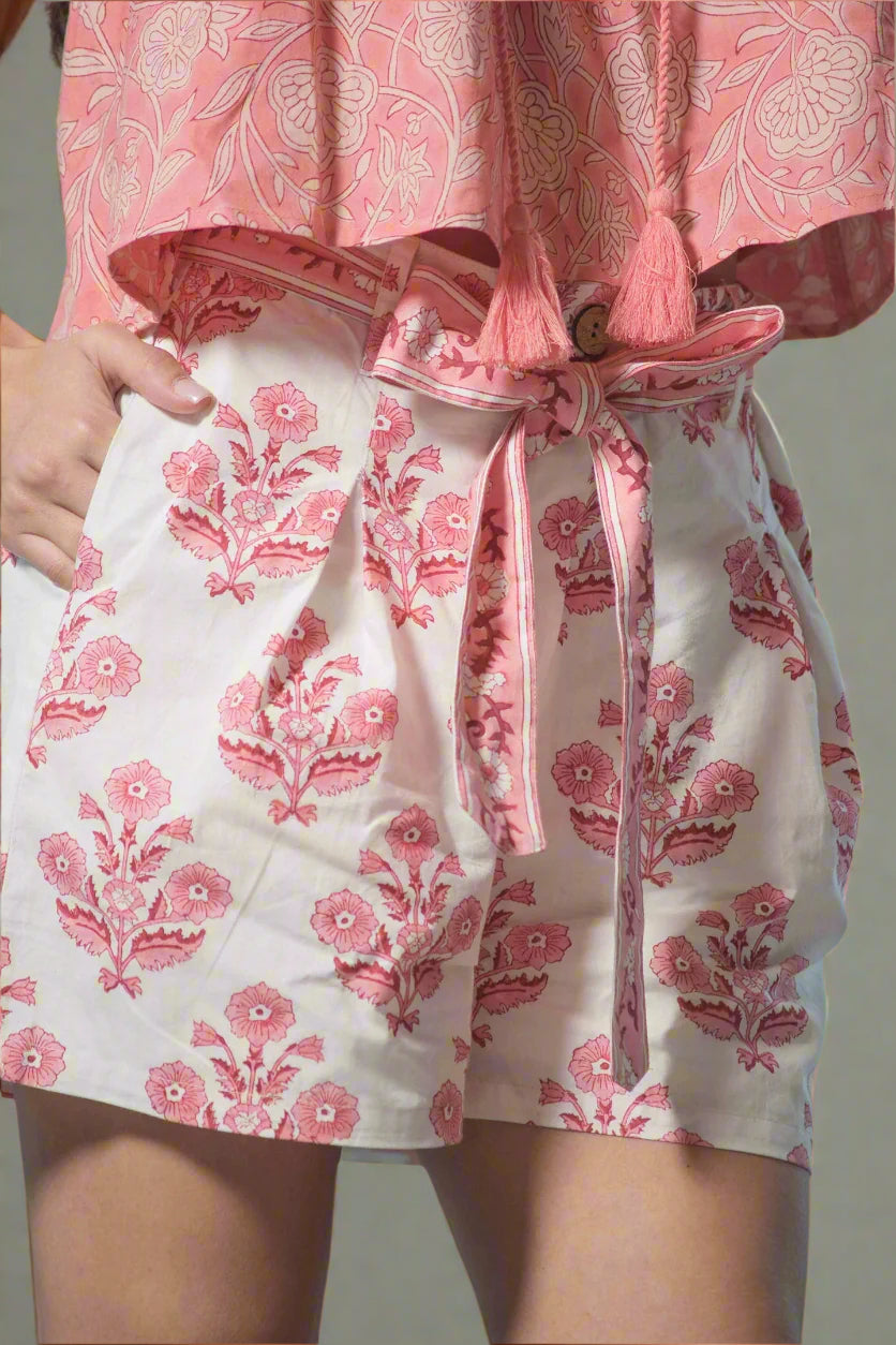 100% Cotton Pleated Block Print Shorts