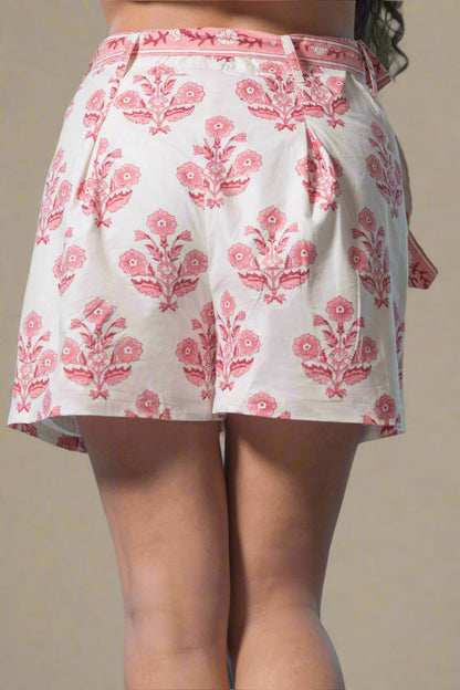 100% Cotton Pleated Block Print Shorts