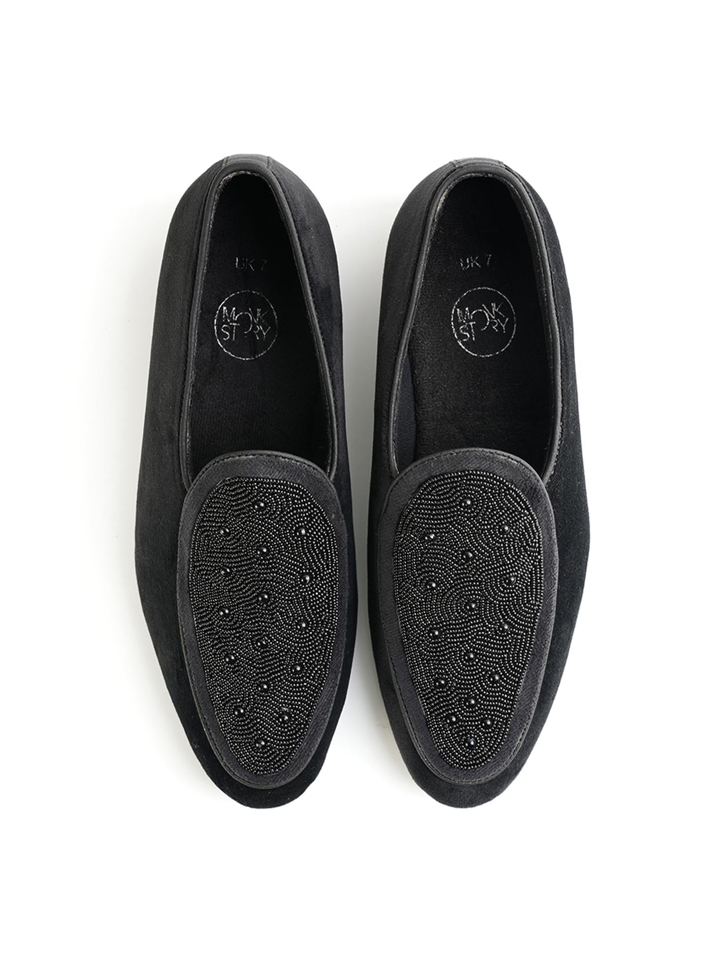 Monkstory Hand-Beaded Slip-ons - Black