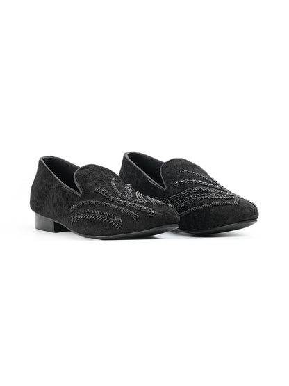 Monkstory Hand-Embroidered Embellished Slip-Ons - Black
