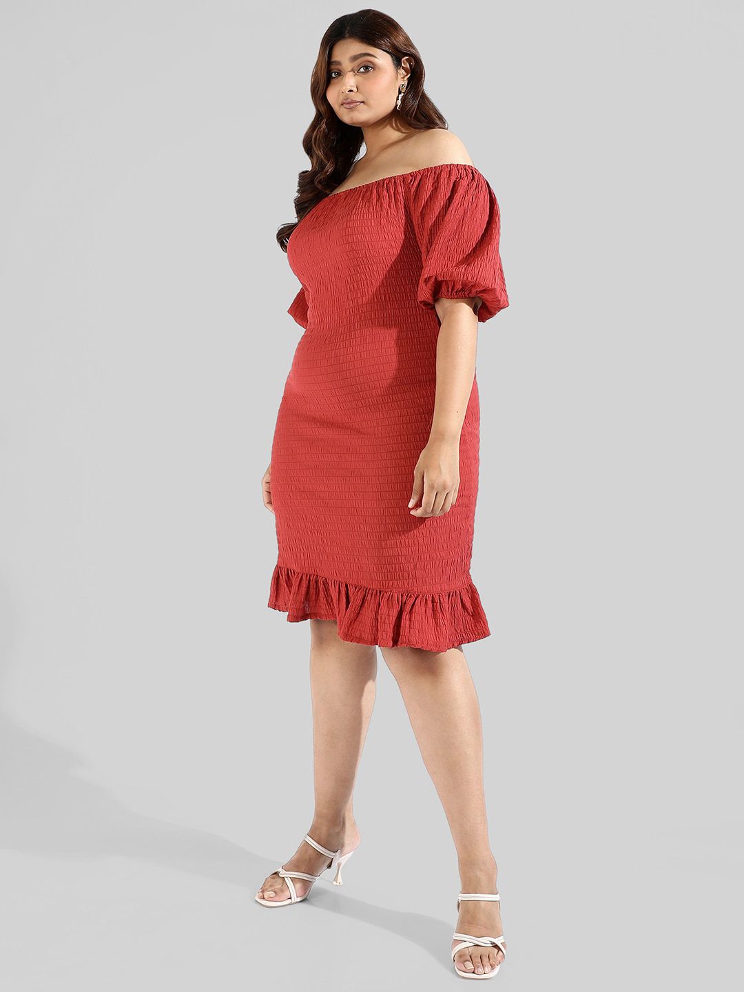 Plus Size Off-Shoulder Crepe Sheath Dress