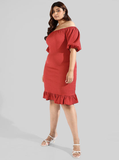 Plus Size Off-Shoulder Crepe Sheath Dress