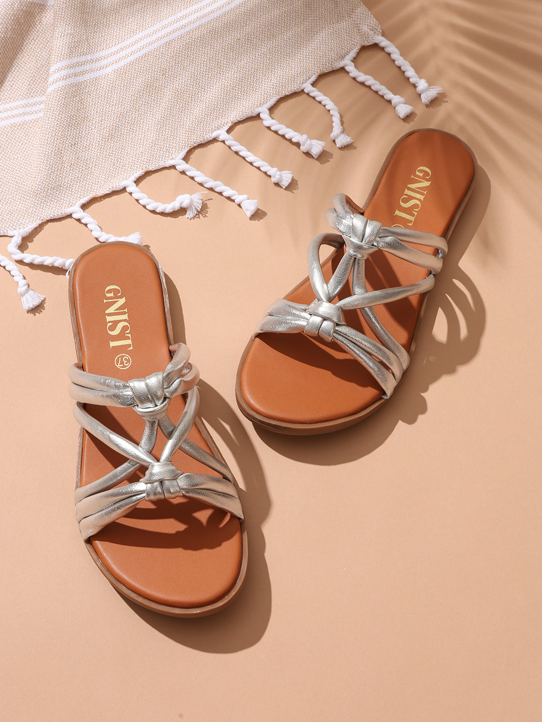 GNIST Strappy Slip on Silver Flats