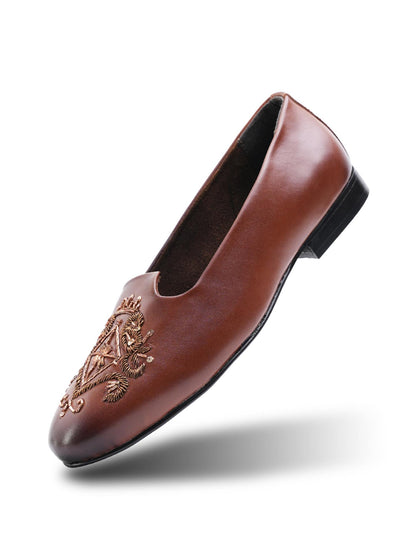 Monkstory Classic Embroidered Mojari - Brown