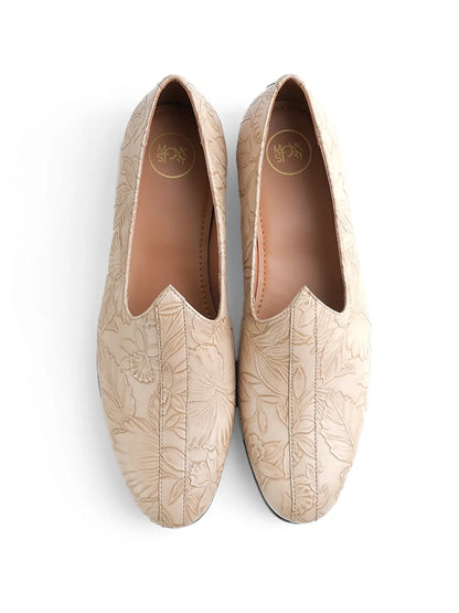 Monkstory Floral Mojari - Beige