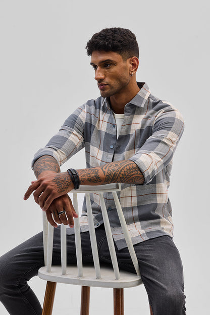Grey Checks Slim Fit Shirt
