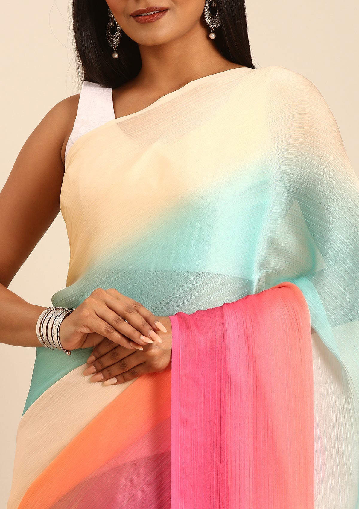 Multicolor Dyed Chiffon Saree