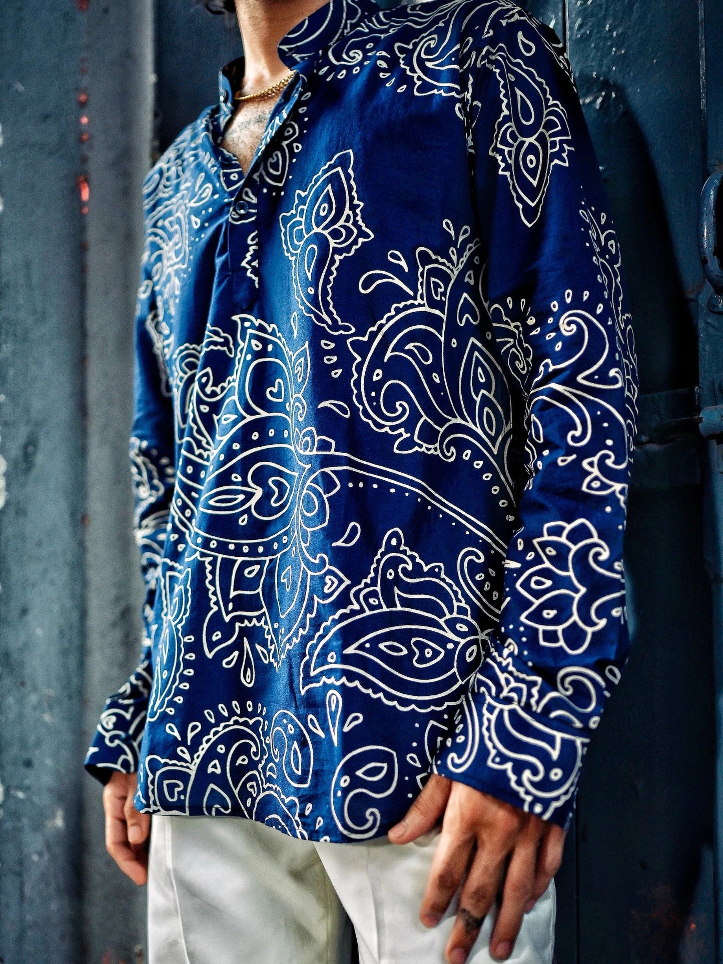 Navy Blue Paislex Short Kurta