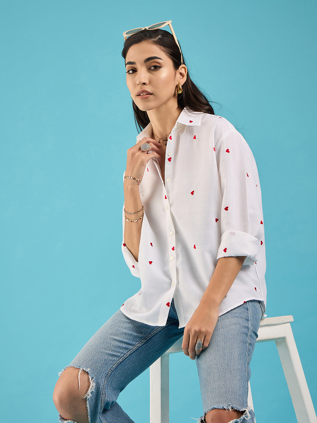 All Over Embroidered Cotton Shirt