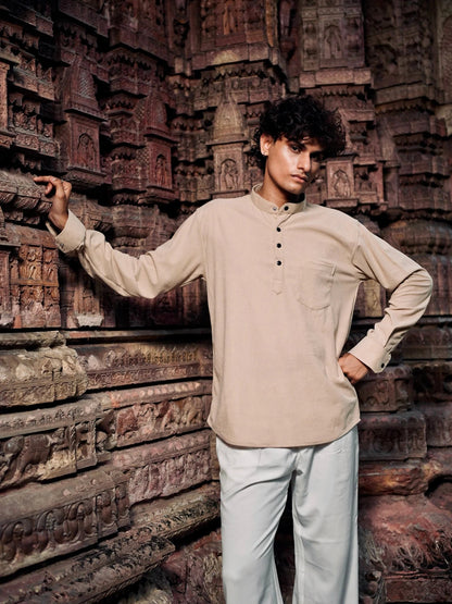 Beige Corduroy Short Kurta