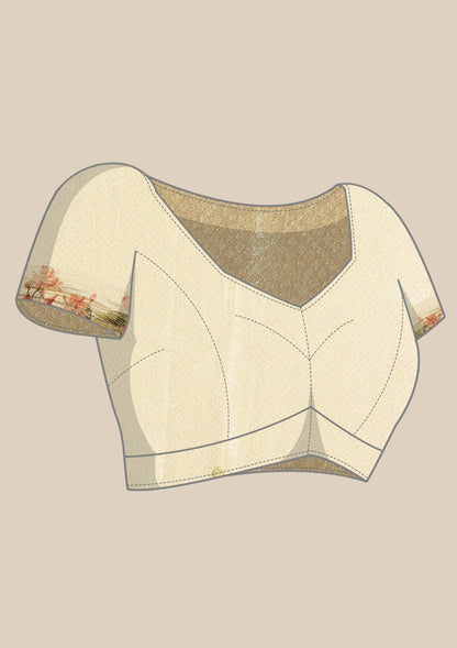 Metallic Sage Green Printed And EmbroideRed Organza Saree